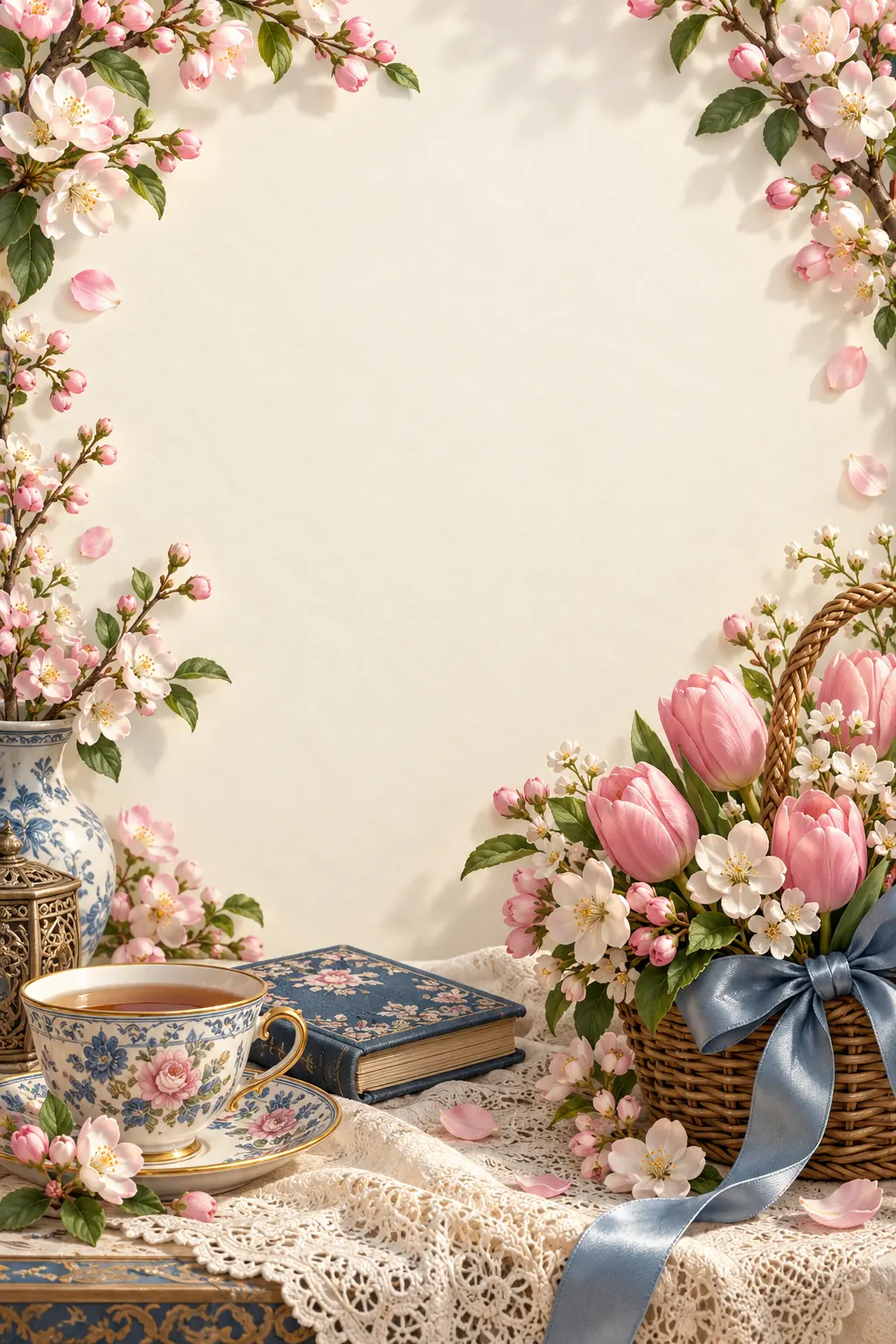 کارت تبریک روز مادر طرح چای و لاله